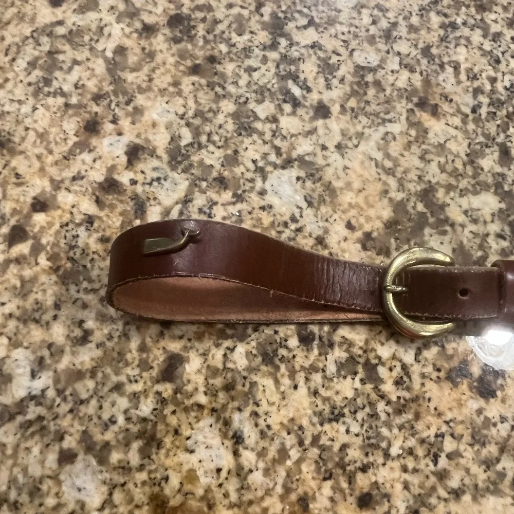 Vintage Royden Narrow Brown Leather Belt Brass Whales Size 30 Women’s Kids